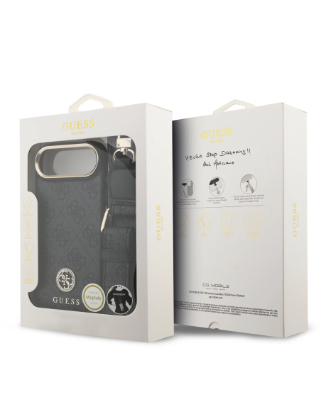 Funda GUESS iPhone 17 Air de Polipiel Negra con Logo Strass y Correa Ancha