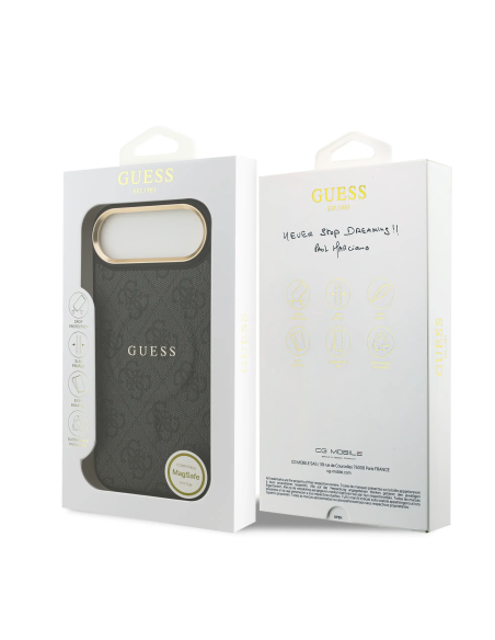 GUESS – Funda iPhone 17 Air en Polipiel Negra con MagSafe y Logo Clásico