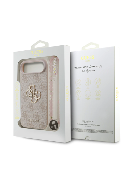 GUESS Case for iPhone 17 Air with Pearl Strap, PU Finish and 4G Logo (Pink)