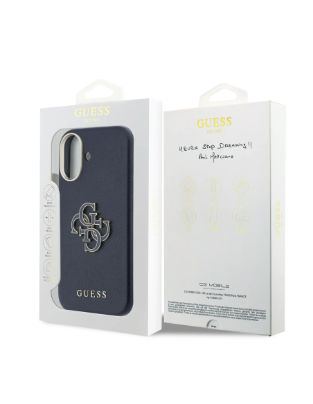 GUESS iPhone 17 Case with Leather-Textured Finish and 4G Logo (Navy Blue)
