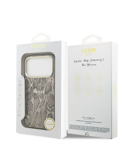 Funda GUESS iPhone 17 Pro PC+TPU MagSafe Estampado Pitón Marrón