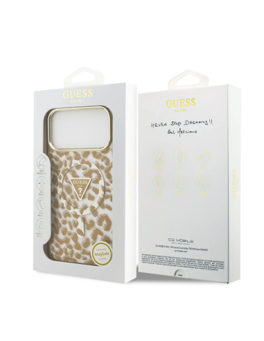 GUESS Case for iPhone 17 Pro with MagSafe and Leopard Print (Camel)