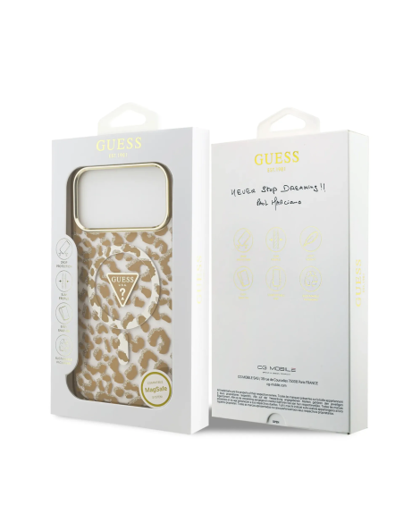 GUESS Case for iPhone 17 Pro with MagSafe and Leopard Print (Camel)