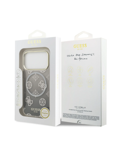 GUESS – Funda iPhone 17 Pro (PC + TPU) con MagSafe Diseño Peonía con Brillos en Color Negro