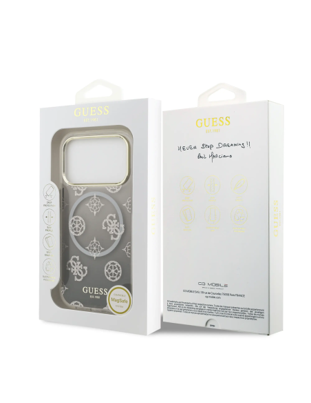 GUESS – Funda iPhone 17 Pro (PC + TPU) con MagSafe Diseño Peonía con Brillos en Color Negro