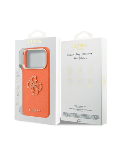 GUESS Case for iPhone 17 Pro with Leather-Textured Finish and 4G Logo (Orange)