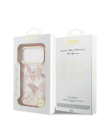 GUESS – Funda iPhone 17 Pro Max (PC + TPU) con MagSafe Estampado Selvático Rosa