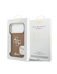 Funda GUESS para iPhone 17 Pro Max efecto granulado con logotipo 4G y soporte integrado (camel)