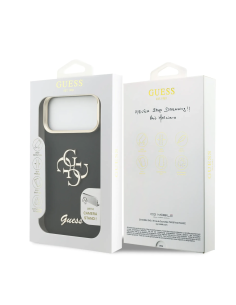 Funda GUESS para iPhone 17 Pro Max efecto granulado con logotipo 4G y soporte integrado (Negro)