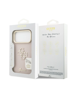 GUESS Case for iPhone 17 Pro Max with Grainy Leather Effect, 4G Logo and Camera Stand (Pink)