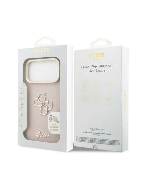 Funda GUESS para iPhone 17 Pro Max efecto granulado con logotipo 4G y soporte integrado (Rosa)