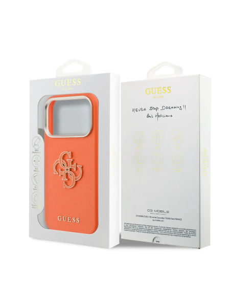 GUESS Case for iPhone 17 Pro Max with Leather-Textured Finish and 4G Logo (Orange)