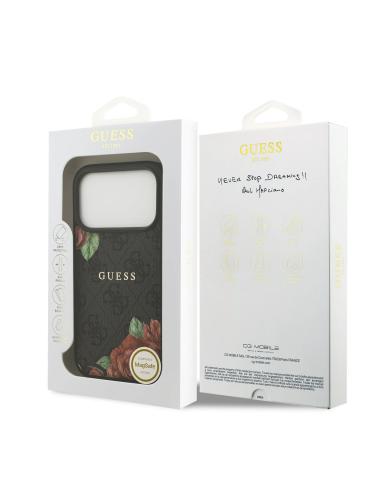 Funda GUESS iPhone 17 Pro Max con MagSafe con Estampado 4G Flores Negro
