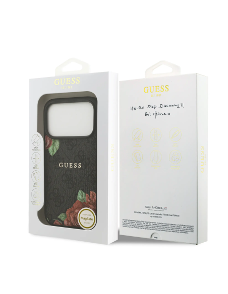 GUESS – Funda iPhone 17 Pro Max con MagSafe Estampado 4G con Flores en Negro