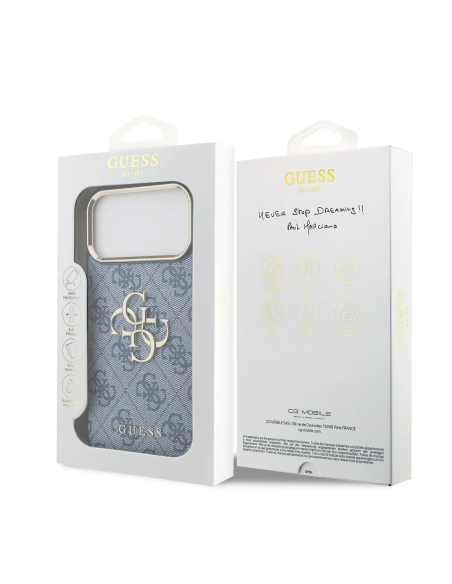 GUESS Case for iPhone 17 Pro Max PU Finish and 4G Logo (Blue)
