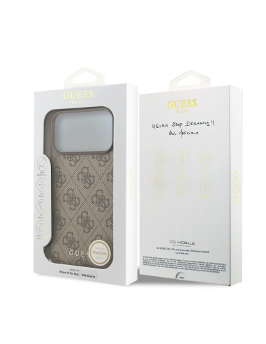 Funda GUESS iPhone 17 Pro Max Marrón con Logo 4G y Charm Dorado