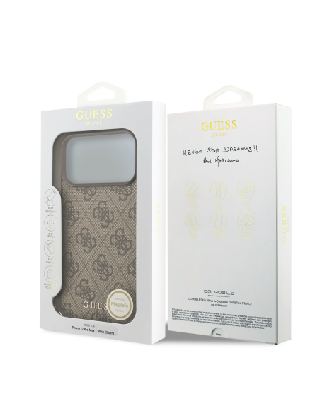 GUESS – Funda iPhone 17 Pro Max en Color Marrón con Logo 4G y Charm Dorado