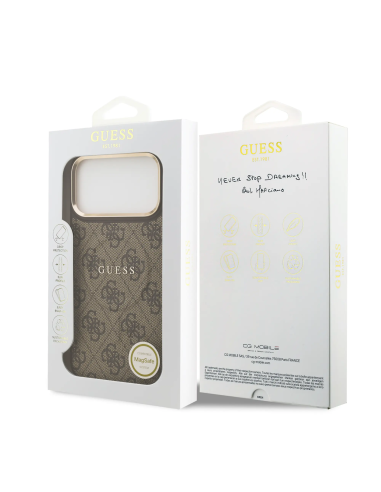 Funda GUESS iPhone 17 Pro Max Polipiel Marrón con MagSafe Logo Clásico