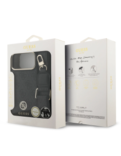 GUESS – Funda iPhone 17 Pro Max en Polipiel Negra con Logo Strass y Correa Ancha