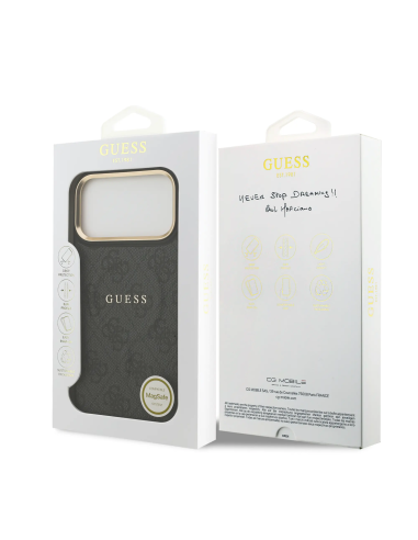 Funda GUESS iPhone 17 Pro Max Polipiel Negra con MagSafe Logo Clásico