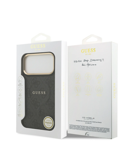 GUESS – Funda iPhone 17 Pro Max en Polipiel Negra con MagSafe y Logo Clásico