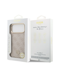GUESS – Funda iPhone 17 Pro Max en Polipiel Rosa con Logo 4G de Strass