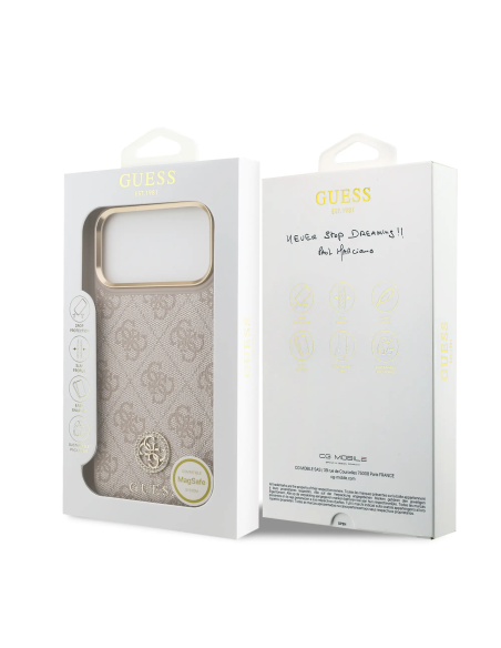 Funda GUESS iPhone 17 Pro Max Polipiel Rosa con Logo 4G Strass
