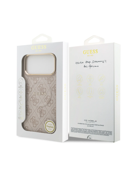 GUESS – Funda iPhone 17 Pro Max en Polipiel Rosa con MagSafe y Logo Clásico