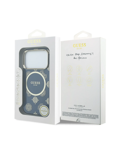 GUESS – Funda iPhone 17 Pro Rígida Azul Multilogo