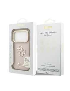 GUESS Case for iPhone 17 Pro with Grainy Leather Effect, 4G Logo and Camera Stand (Pink)