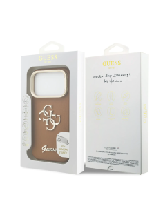 Funda GUESS para iPhone 17 Pro efecto granulado con logotipo 4G y soporte integrado (camel)