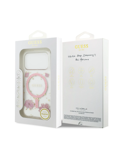 GUESS – Funda iPhone 17 Pro con MagSafe y Diseño Floral en Rosas con Detalles Dorados