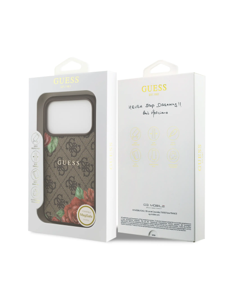 GUESS – Funda iPhone 17 Pro con MagSafe y Estampado 4G Floral en Color Marrón