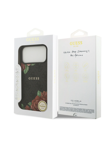 Funda GUESS iPhone 17 Pro con MagSafe con Estampado 4G Flores Negro