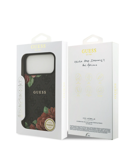 Funda GUESS iPhone 17 Pro con MagSafe con Estampado 4G Flores Negro