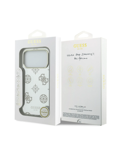 Funda GUESS iPhone 17 Pro TPU Magsafe Espejo Peonías con Brillos Dorado