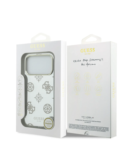 GUESS – Funda iPhone 17 Pro con MagSafe Diseño Espejo de Peonías y Brillos Dorados