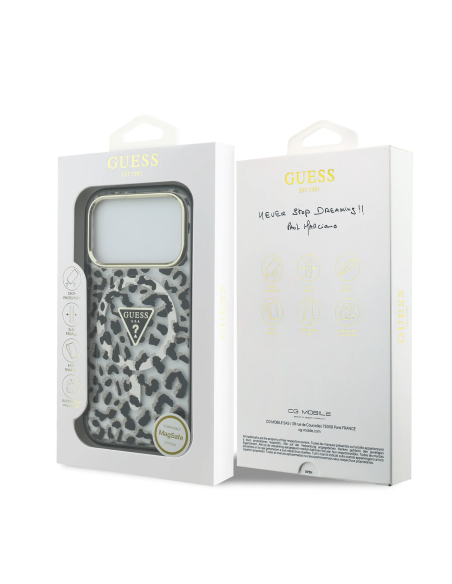 Funda GUESS para iPhone 17 Pro con MagSafe y estampado de leopardo (Negro)