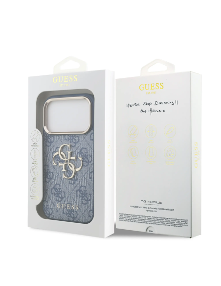 GUESS Case for iPhone 17 Pro PU Finish and 4G Logo (Blue)
