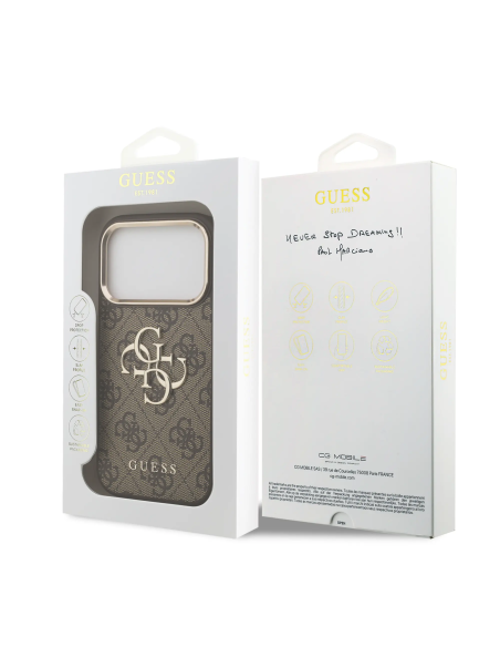 Funda GUESS para iPhone 17 Pro efecto piel y logotipo 4G (Marrón)