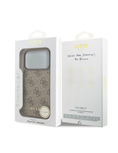 GUESS – Funda iPhone 17 Pro en Color Marrón con Logo 4G y Charm Dorado