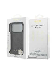 GUESS – Funda iPhone 17 Pro en Color Negro con Logo 4G y Charm Dorado
