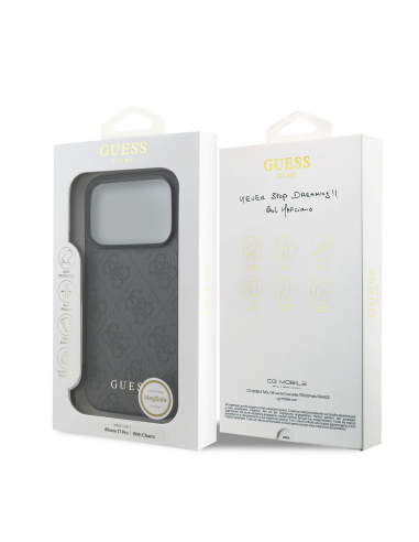 GUESS – Funda iPhone 17 Pro en Color Negro con Logo 4G y Charm Dorado