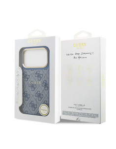 Funda GUESS iPhone 17 Pro Polipiel Azul con MagSafe Logo Clásico