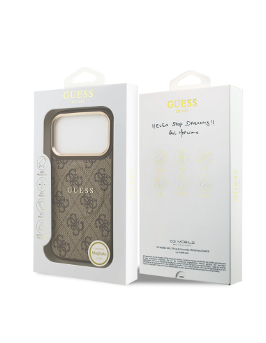 Funda GUESS iPhone 17 Pro Polipiel Marrón con MagSafe Logo Clásico