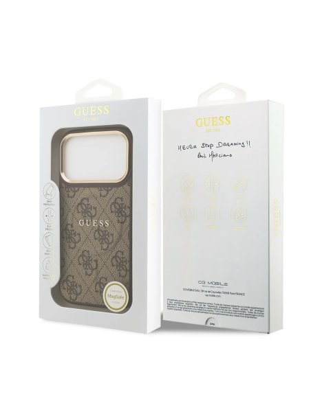 Funda GUESS iPhone 17 Pro Polipiel Marrón con MagSafe Logo Clásico