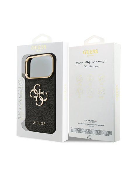 Funda GUESS para iPhone 17 Pro efecto piel y logotipo 4G (Negro)