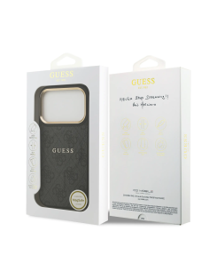 Funda GUESS iPhone 17 Pro Polipiel Negra con MagSafe Logo Clásico