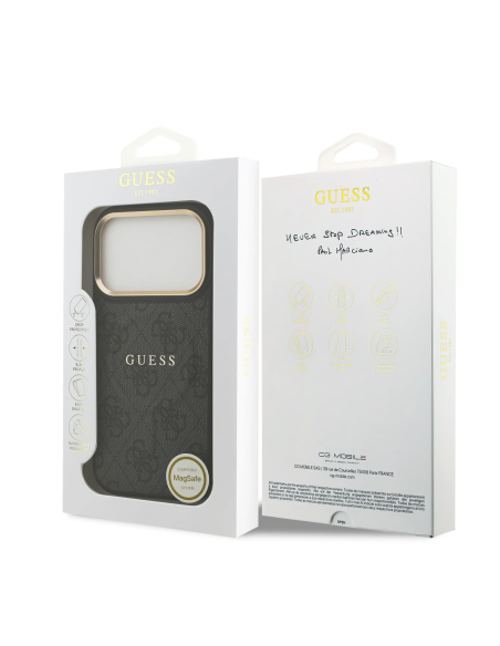 Funda GUESS iPhone 17 Pro Polipiel Negra con MagSafe Logo Clásico