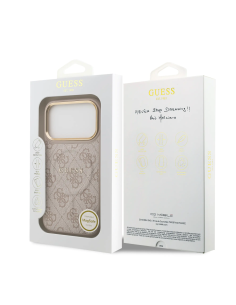 GUESS – Funda iPhone 17 Pro en Polipiel Rosa con MagSafe y Logo Clásico